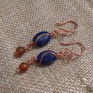 Copper Wire Wrapped Earrings ~ Lapis Lazuli & Russet Agate | Fall Jewelry